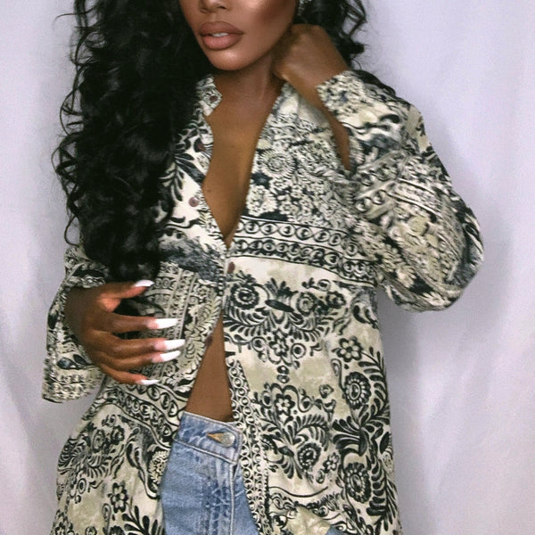 Vintage 90's Printed Long Sleeve Top (SIze 14)