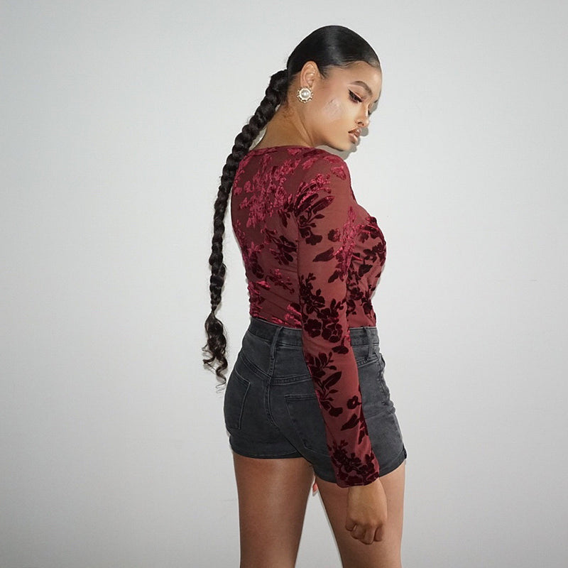 90''s Vintage Velvet Long Sleeve Shirt (Small)