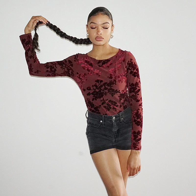 90''s Vintage Velvet Long Sleeve Shirt (Small)